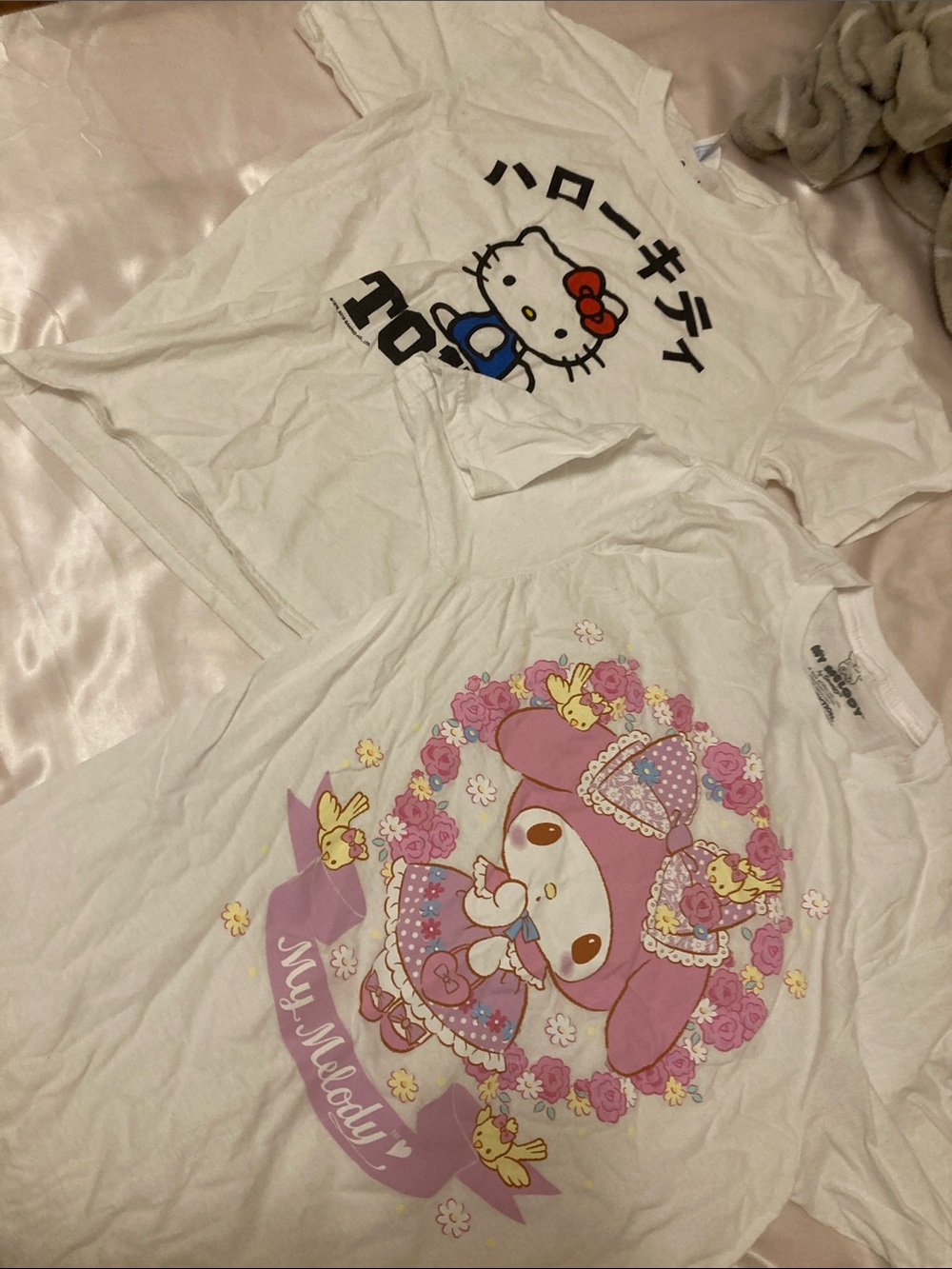 Sanrio White Tee Duo — Hello Kitty & My Melody Artwork